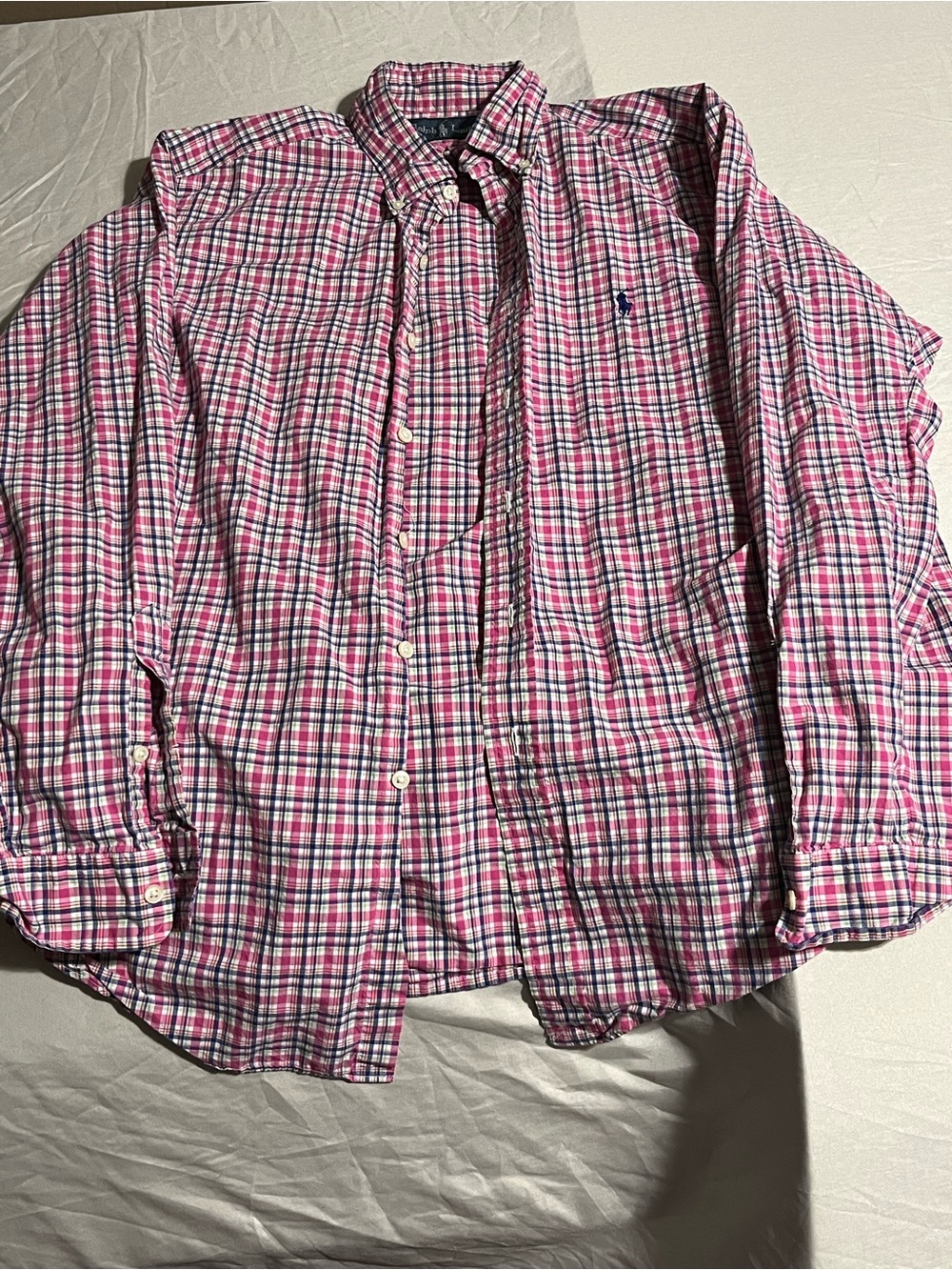 Ralph Lauren Pink Blue & White Plaid Button-Down Shirt Men’s Size Large
